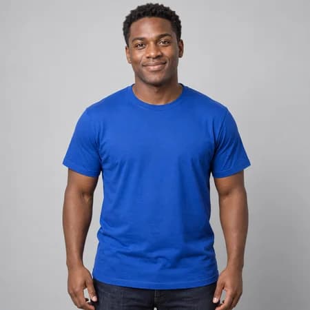 Fictional adult man in a blue T-shirt, the human reference used for the example